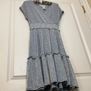 blue and white midi dress